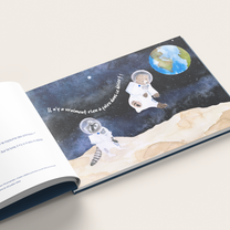 personalized children's book in space - image on the moon - watercolor illustration 