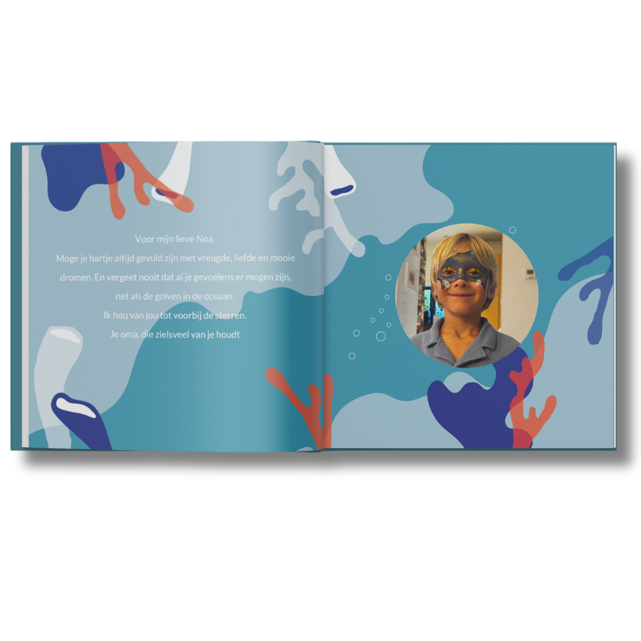 Dédicace personnalisée d'une mamie à Noa dans le livre illustré L'Océan des sentiments de Zebrabook