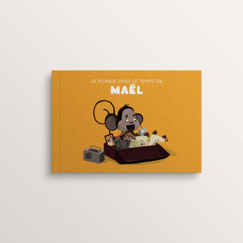 Livre personnalisé enfant Le Voyage dans le temps – Tome 1 – coffre aux trésors, couverture orange – Zebrabook