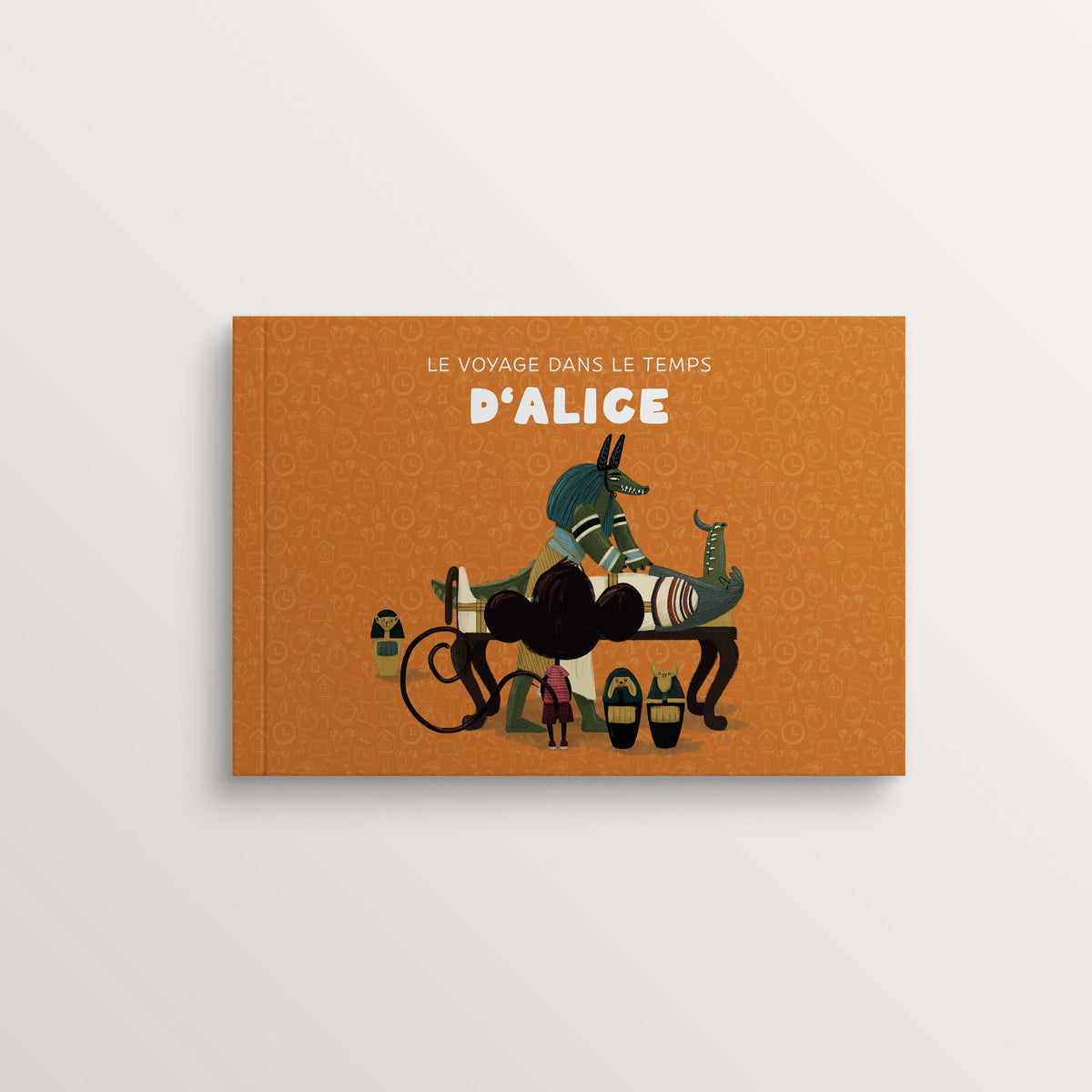 Livre personnalisé enfant Le Voyage dans le temps – Tome 1 – illustration d'une momie, couverture orange – Zebrabook