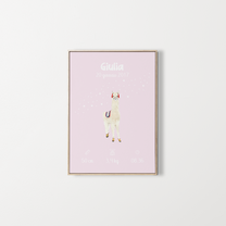 Poster nascita personalizzato – illustrazione di alpaca – Zebrabook