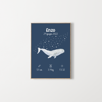 Poster nascita personalizzato – illustrazione di balena – Zebrabook