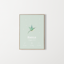 Poster nascita personalizzato – illustrazione di colibrì – Zebrabook
