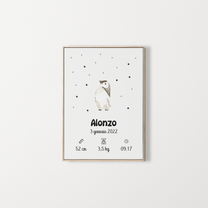 Poster nascita personalizzato – illustrazione di pinguino – Zebrabook