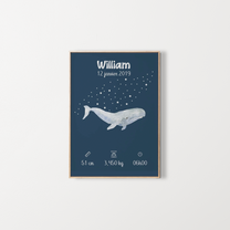 Poster de naissance personnalisé – illustration de baleine – Zebrabook