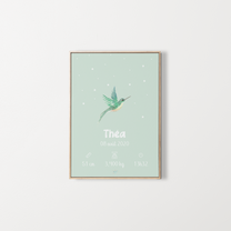 Poster de naissance personnalisé – illustration de colibri – Zebrabook