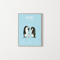 Poster de naissance personnalisé – illustration de manchots – Zebrabook