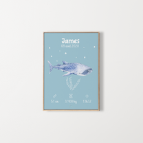 Poster de naissance personnalisé – illustration de requin-baleine – Zebrabook