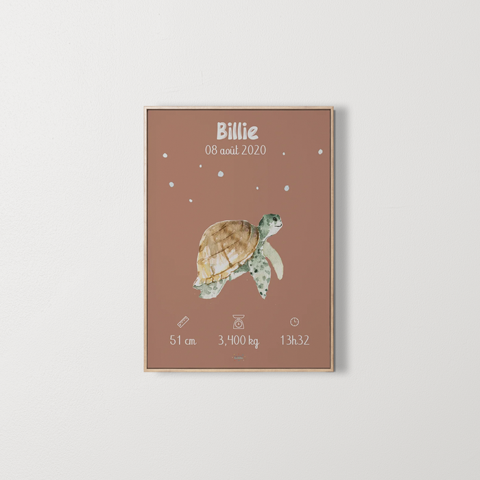 Poster de naissance personnalisé – illustration de tortue – Zebrabook